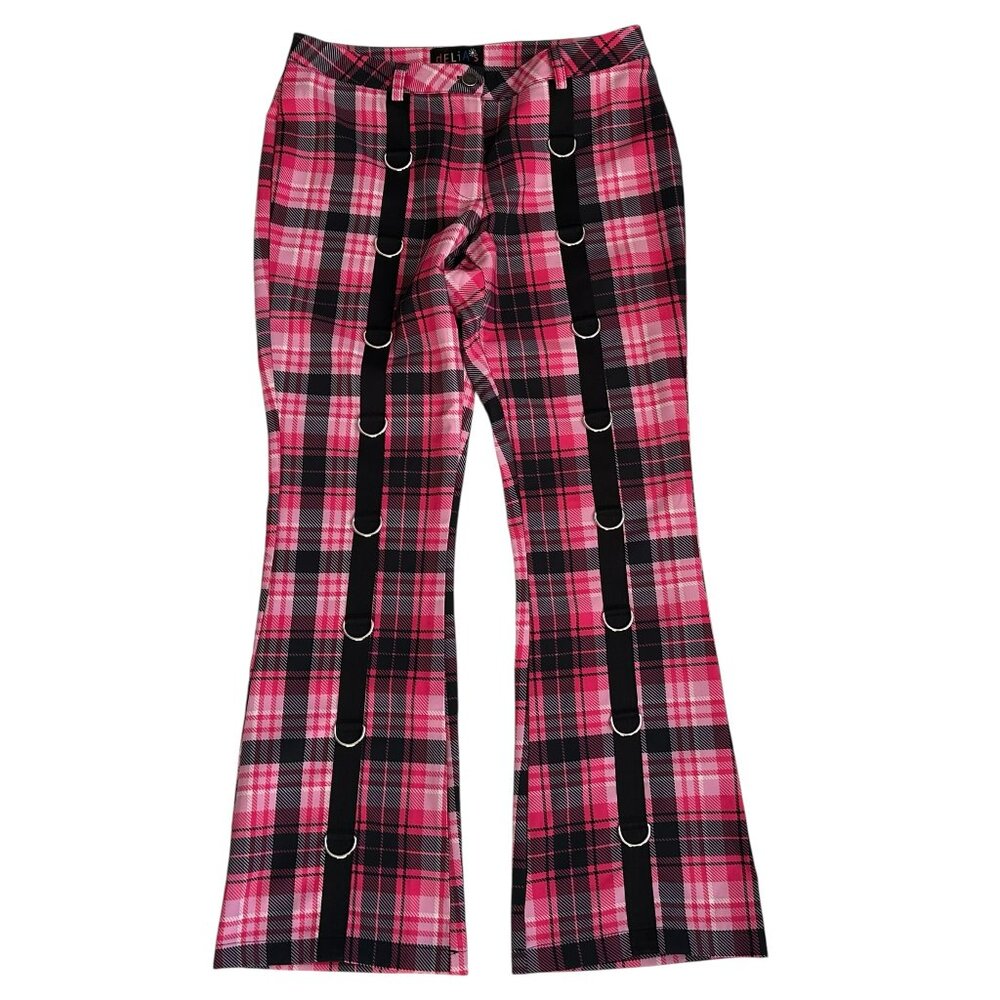 Dolls Kill Delia's Scream and Shout Pink Plaid Printed D-Ring Low Rise Pants S